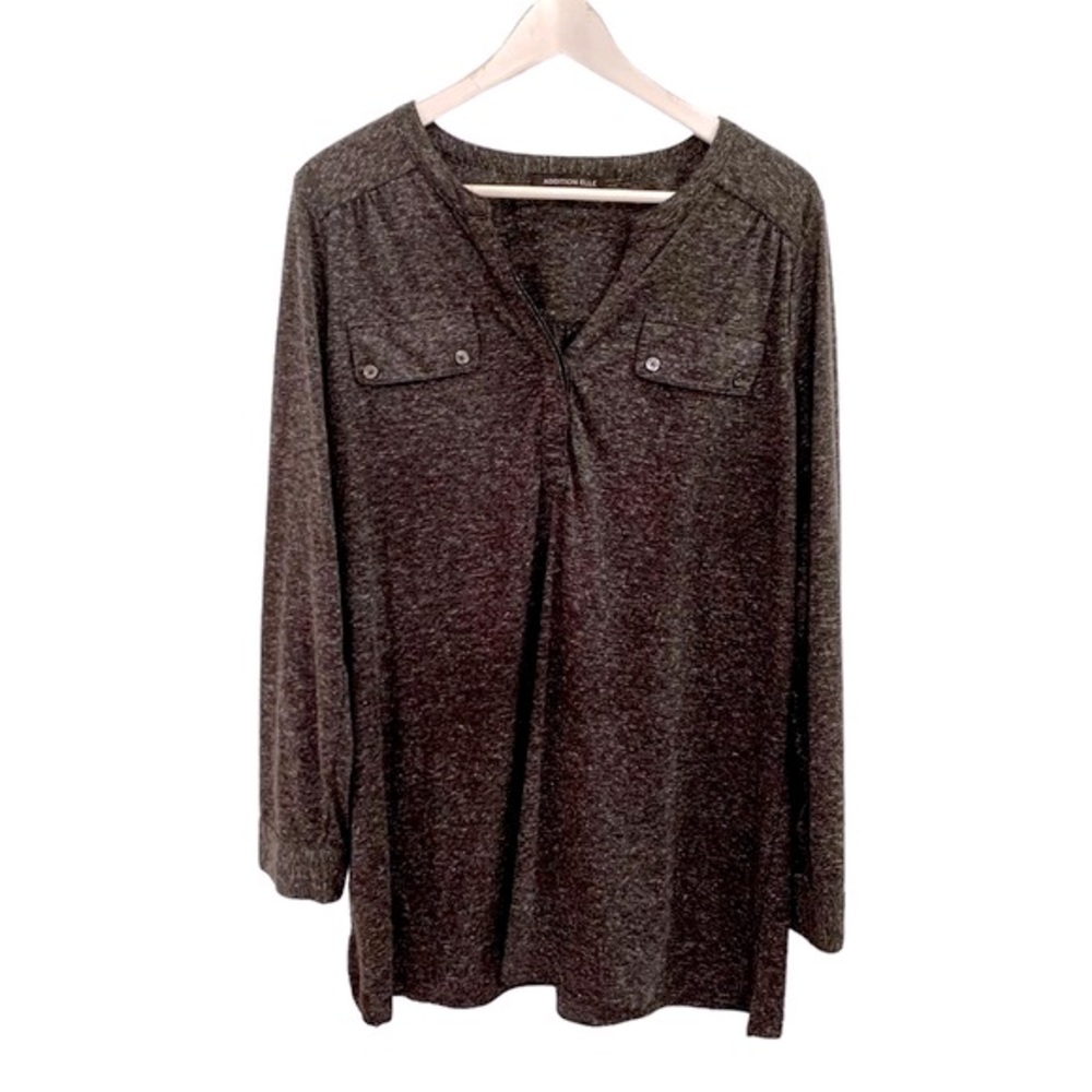 Addition Elle Heather Grey Linen Blend Long Sleeve Top Women’s Size X US 12